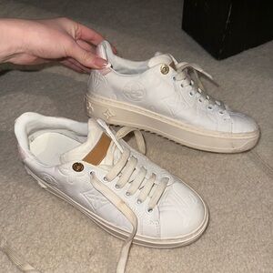 Louis Vuitton Embossed Monogram Time Out Sneakers 36 White Pink Women’s Shoes